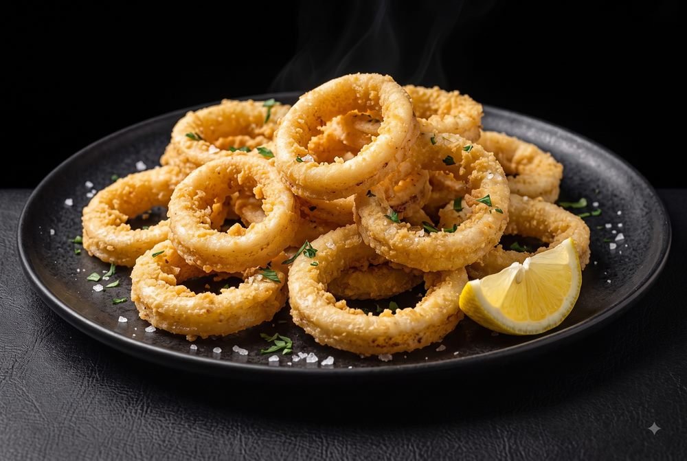 Calamares fritos recién hechos.