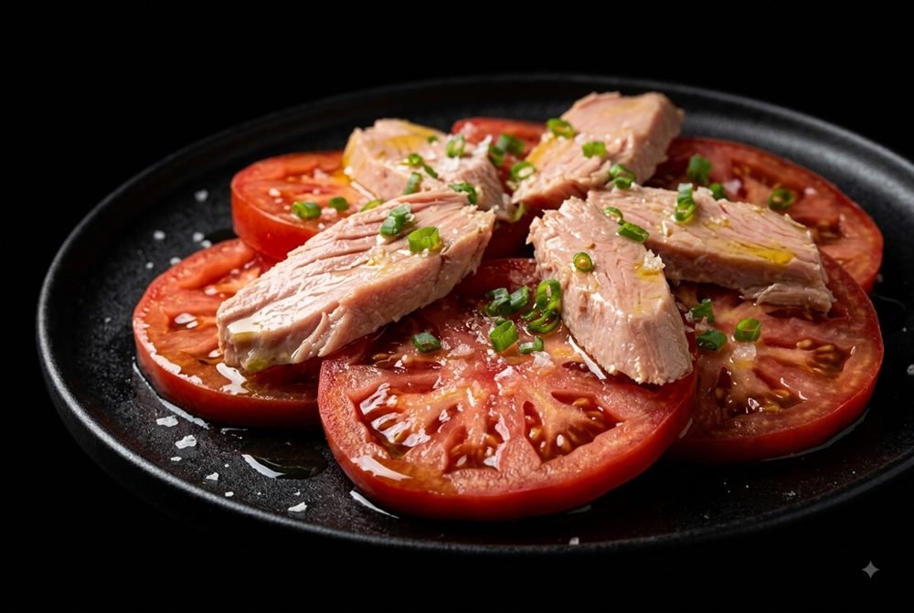 Tomate aliñado (atún o aguacate)